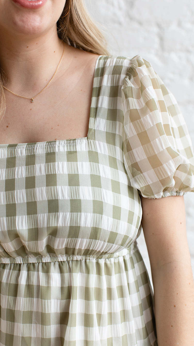 Blu Pepper Georgia Gingham Dress - Olive