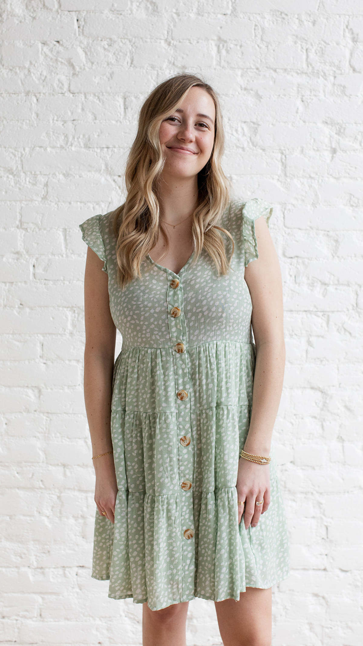 green emerald velvet dress Blu Pepper Light Sage Daisy Embroidery Smocked Puff Sleeve Mini Dress main image 1
