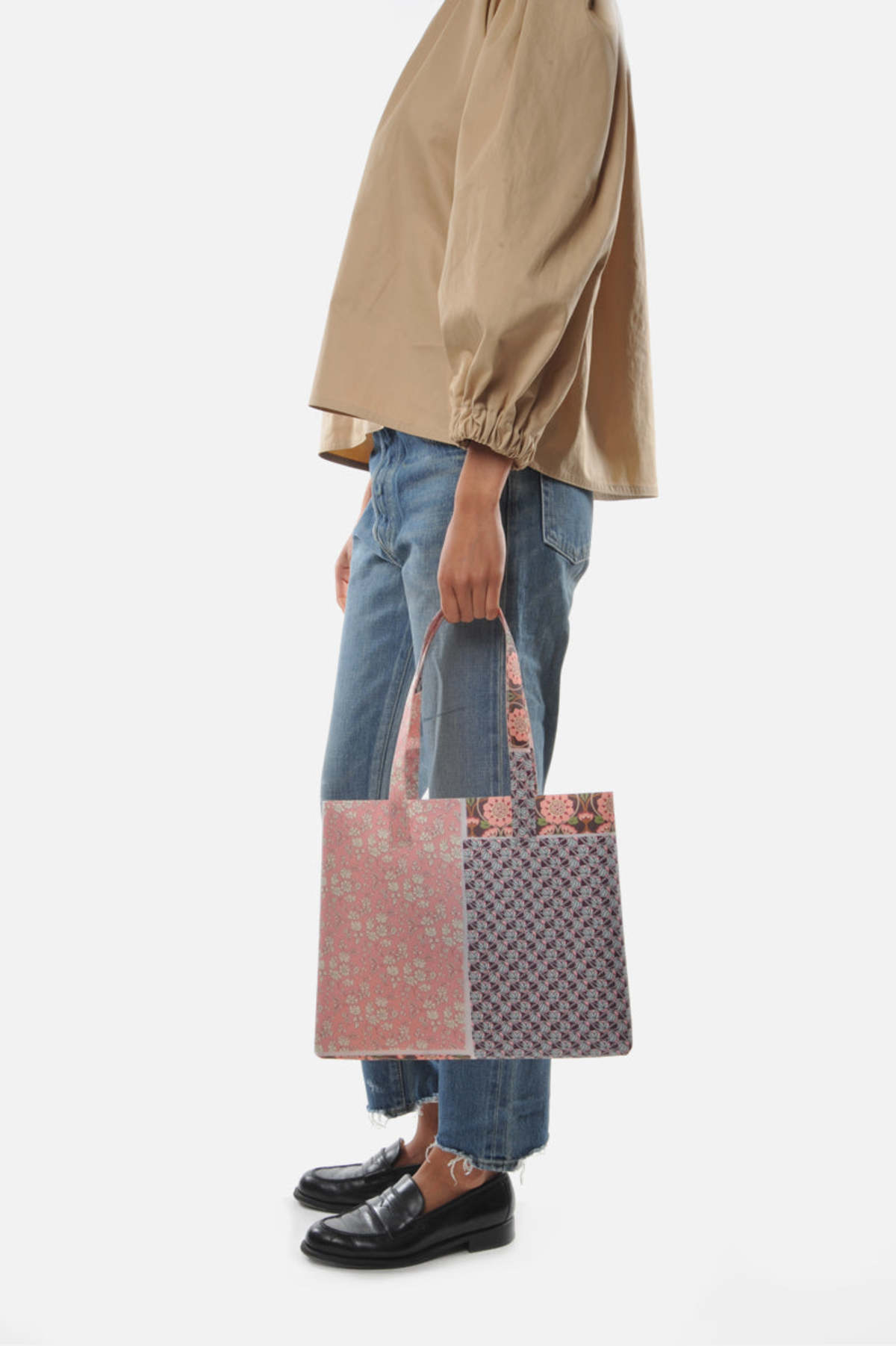 Luisa Cevese Riedizioni Liberty Patchwork Tote Aubergine/Coral