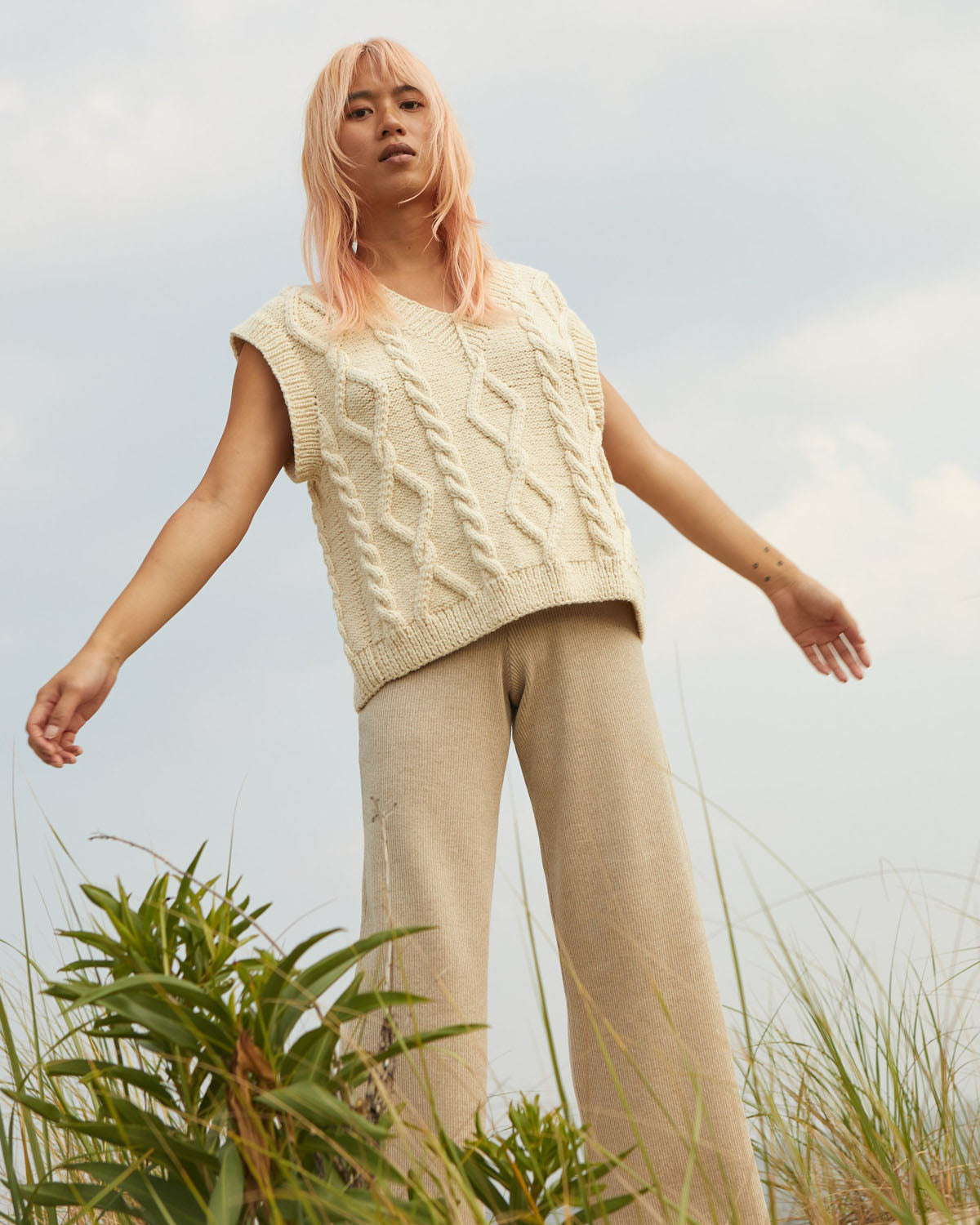 The Knotty Ones Laim Naked Alpaca Wool and Cotton Vest - Oat Milk