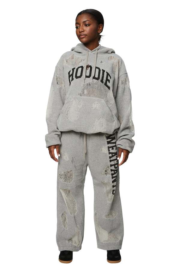 トップス doublet RIPPED OFF KNIT HOODIE Doublet Ripped Off Hoodie - Grey | Garmentory