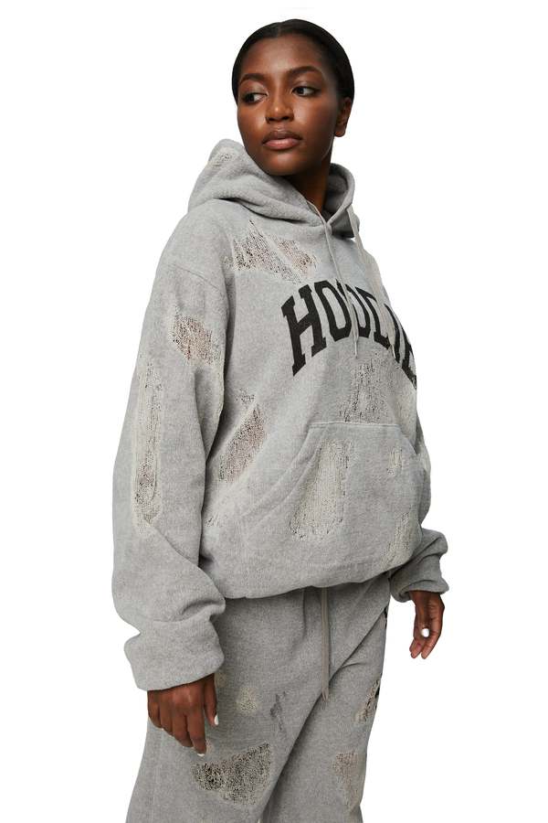 トップス doublet RIPPED OFF KNIT HOODIE Doublet Ripped Off Hoodie - Grey | Garmentory