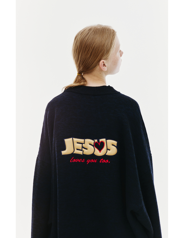 Vetements Jesus Loves Me wool sweater - Navy blue | Garmentory