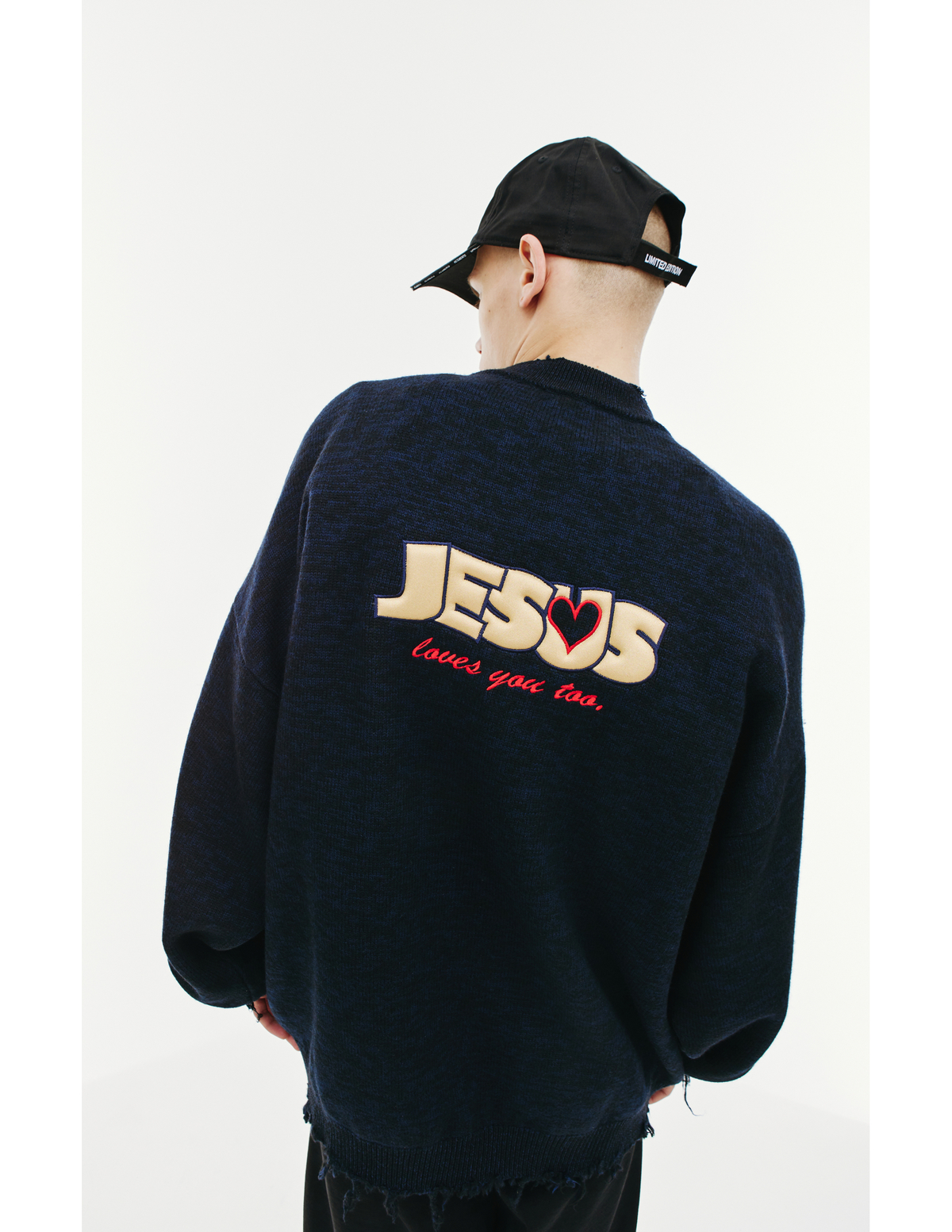 Vetements Jesus Loves Me wool sweater - Navy blue | Garmentory