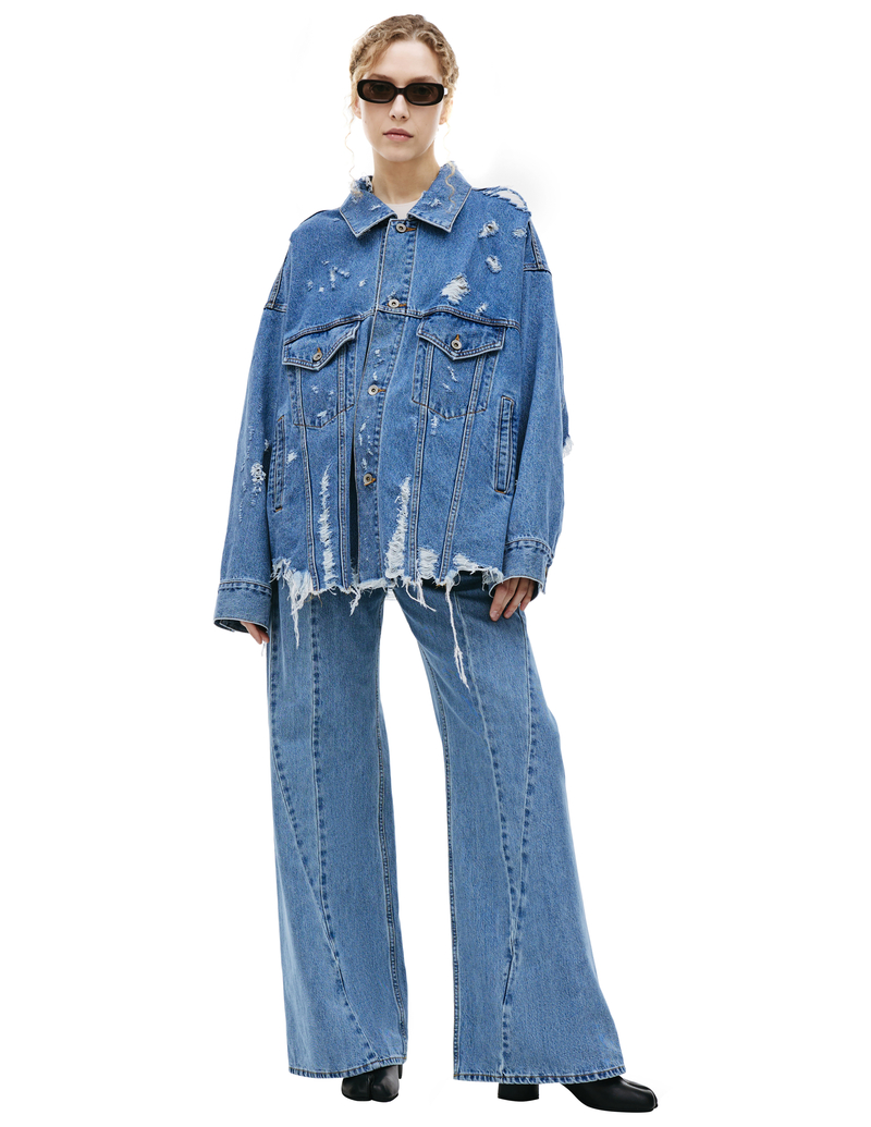 Doublet Distressed Denim Jacket - Blue | Garmentory