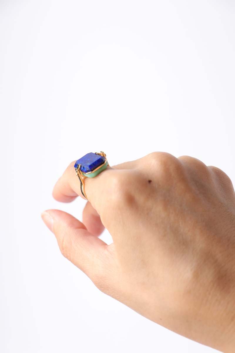 Aliita Sandwich Deco Ring - Chrysoprase/Lapis Lazuli | Garmentory