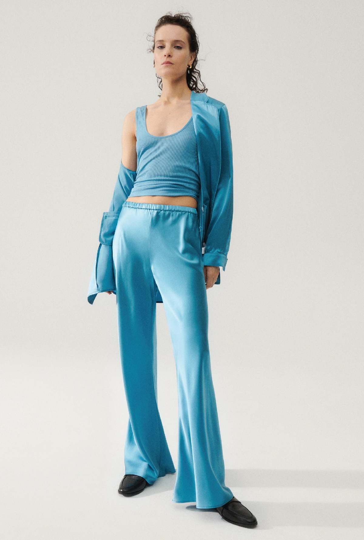 Silk Laundry / silklaundry.com BIAS CUT PANTS - LAKE - Image 1 of 4