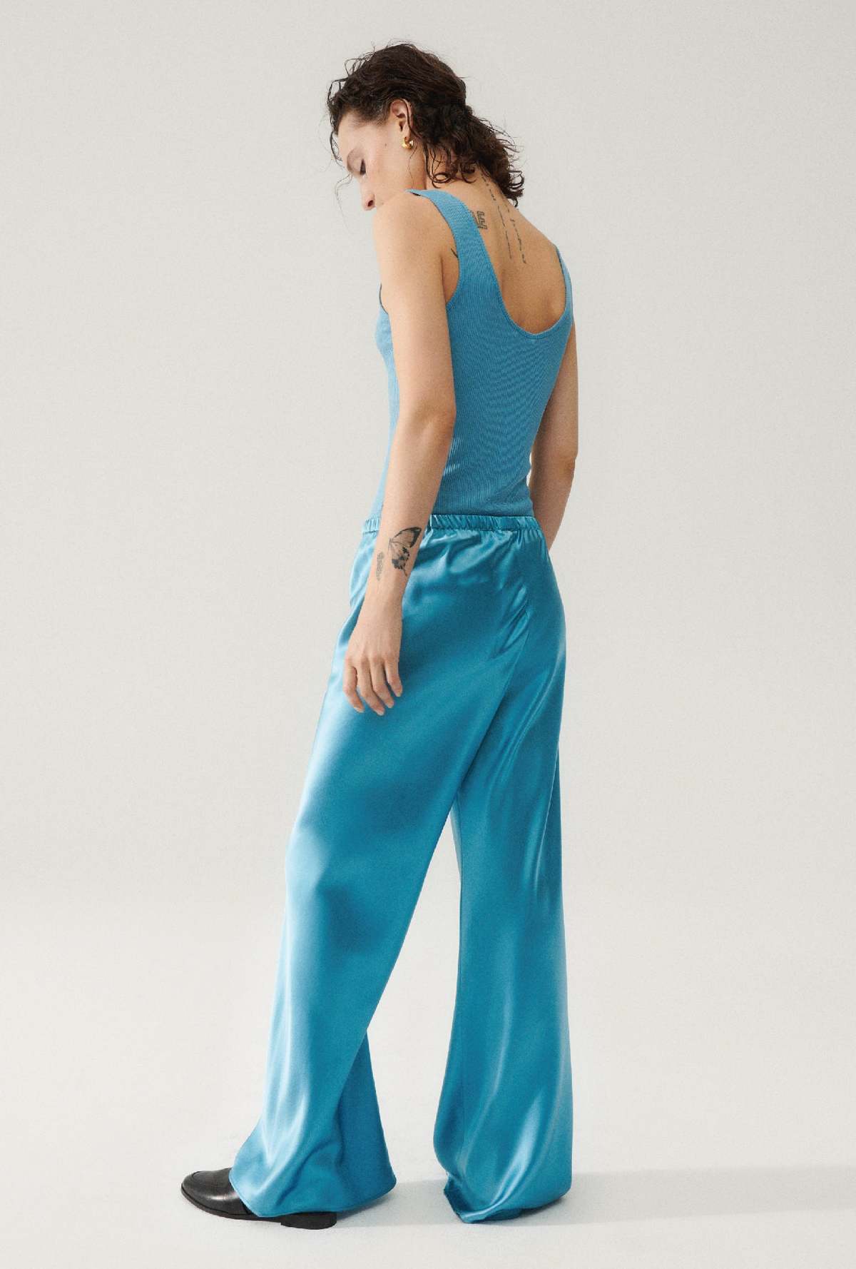 Silk Laundry / silklaundry.com BIAS CUT PANTS - LAKE - Image 2 of 4