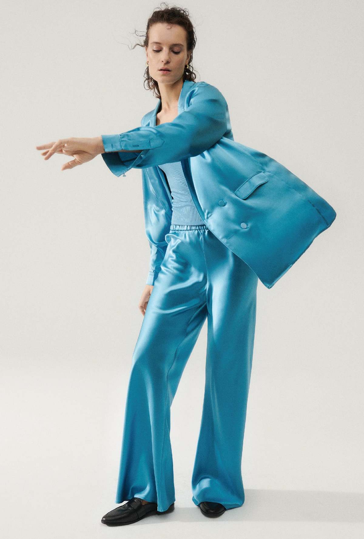 Silk Laundry / silklaundry.com BIAS CUT PANTS - LAKE - Image 3 of 4