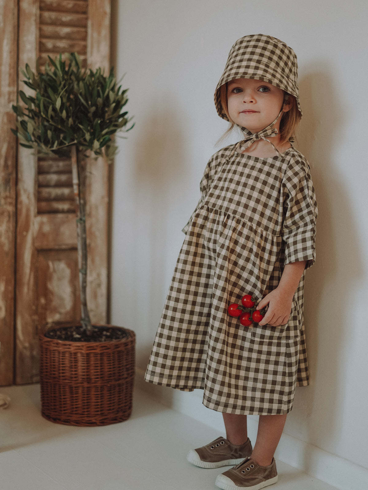 toddler girl brown gingham dress Texas Embroidered Rust Gingham Ruffle Dress 5 main image 0