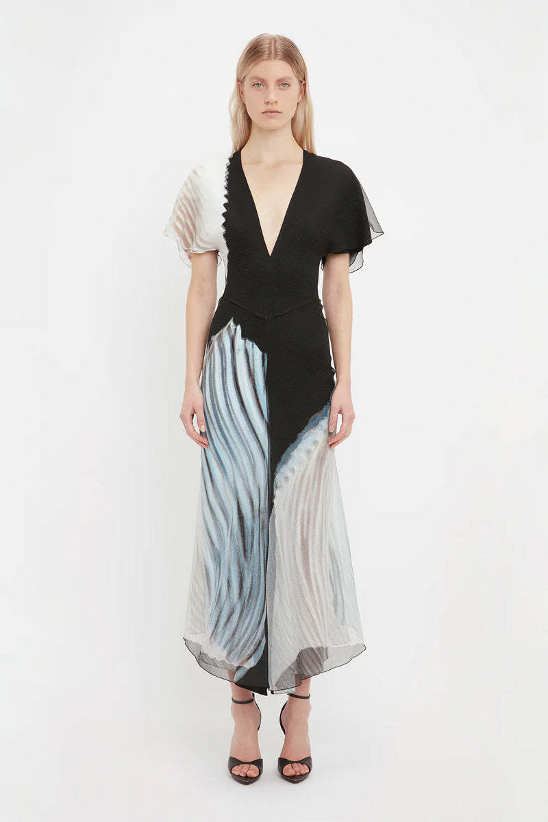 Victoria Beckham Ruched Midi Dress - Large Shells Print