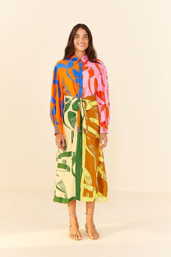Farm Rio Toucans Midi Dress - Mixed Rainbow | Garmentory