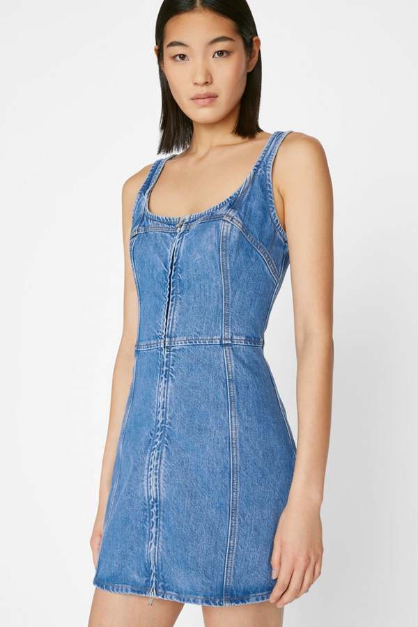 FRAME Denim Bustier Zip Dress - Noir Stripe | Garmentory FRAME Denim Bustier Zip Dress - Noir Stripe | Garmentory