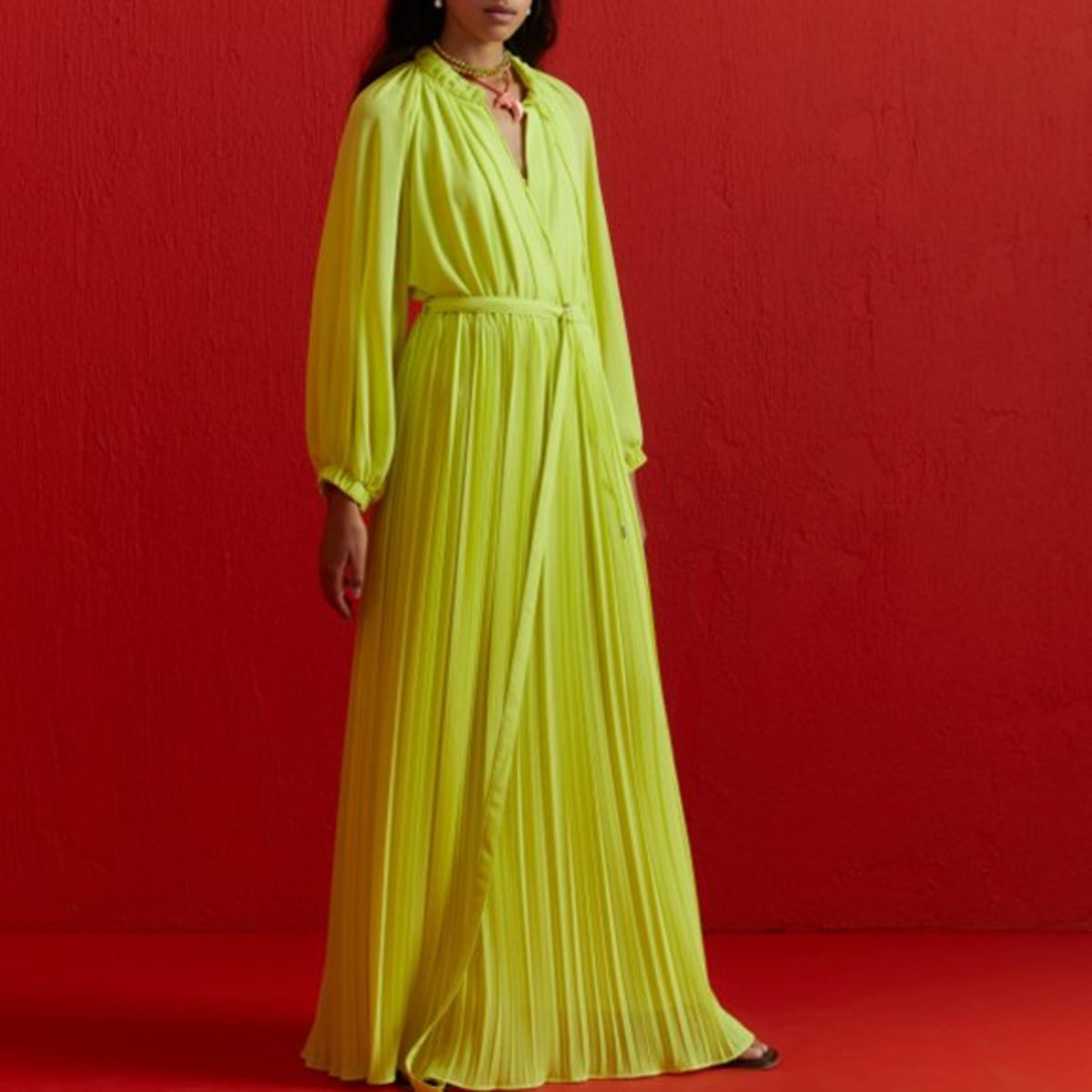 Beatrice B Long Pleated Dress - Limelight | Garmentory