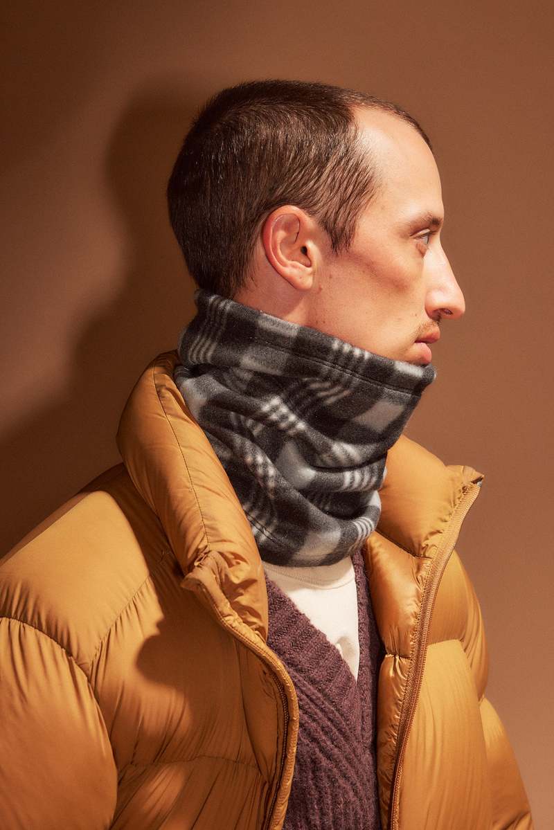 Neck Warmer in Grey & Black Tartan Fleece - 5 left