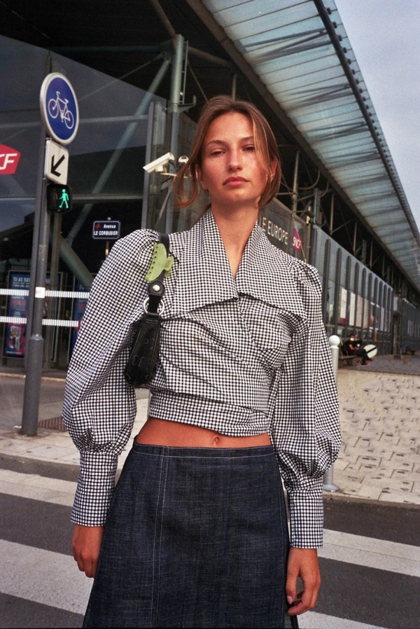 Gingham red cotton top with ruffled embroideries – MaisonCléo