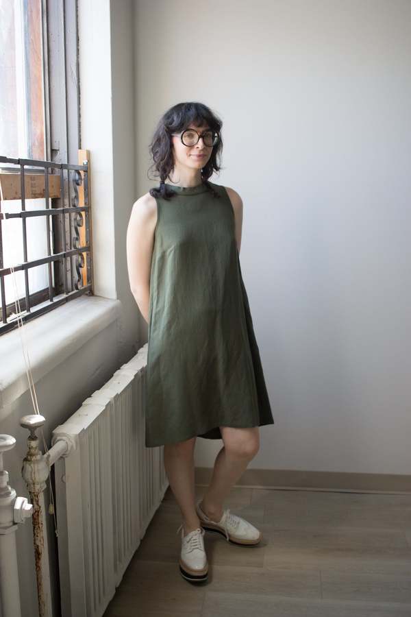 chinese dress ladies Embroidered Linen Dress Khaki Olive