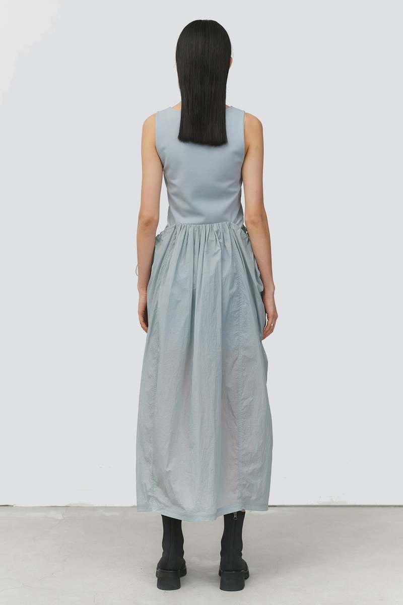 AMOMENTO Sheer Jersey Dress - Grey Blue | Garmentory 