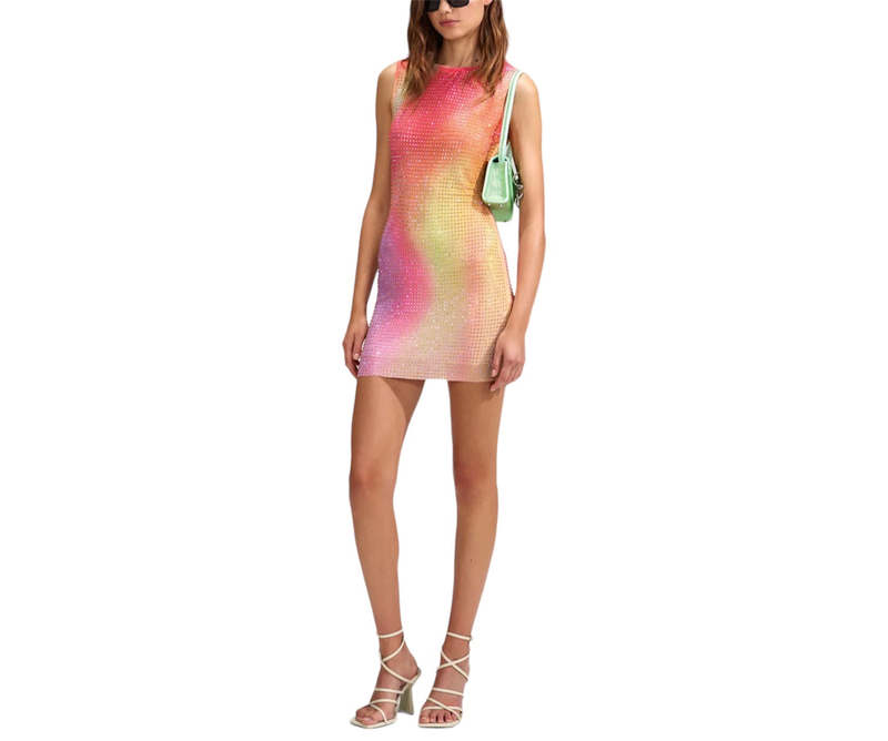 Self-Portrait Mesh Hotfix Printed Mini Dress - Multi