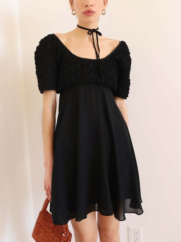 Vintage Night Way Scrunch Bodice Dress - Black