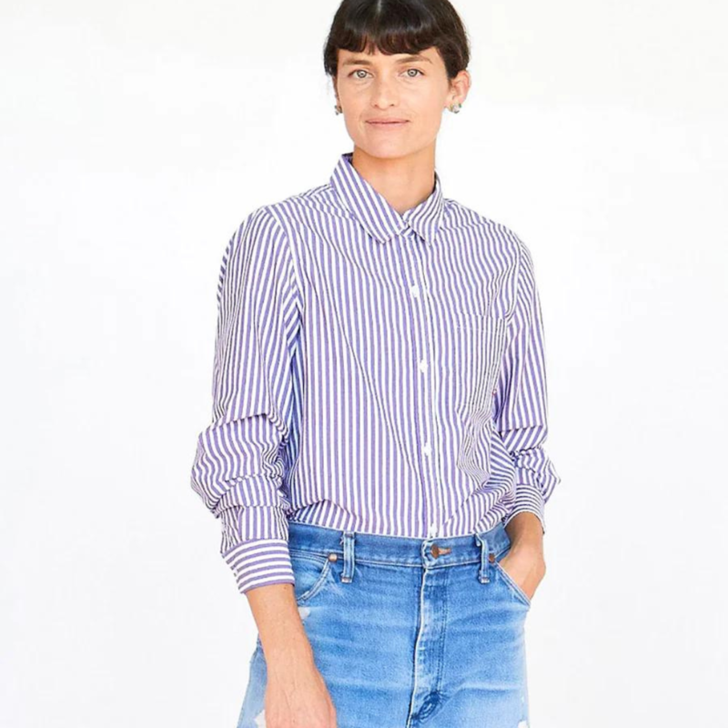 Clare V. Phoebe Blouse - Dark Lilac/Cream Stripe Clare V. Phoebe Blouse - Dark Lilac/Cream Stripe