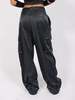 Tibi Shiny Nylon Pleated Stella Cargo Pant - Navy - Thumbnail 6