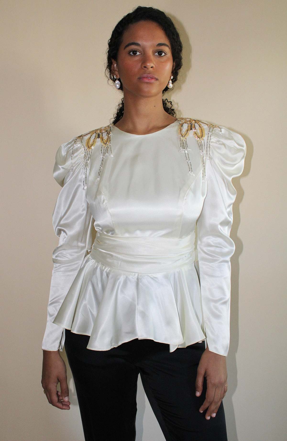 TRIACETATE PUFF SLEEVES PEPLUM BLOUSE main image 1