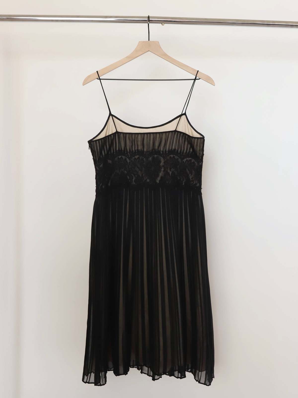 anne klein black lace dress Vintage Silk Pleated - Size:34 Long or cocktail plans Ladivine CD0237 - Cold CL_inv_8.5220