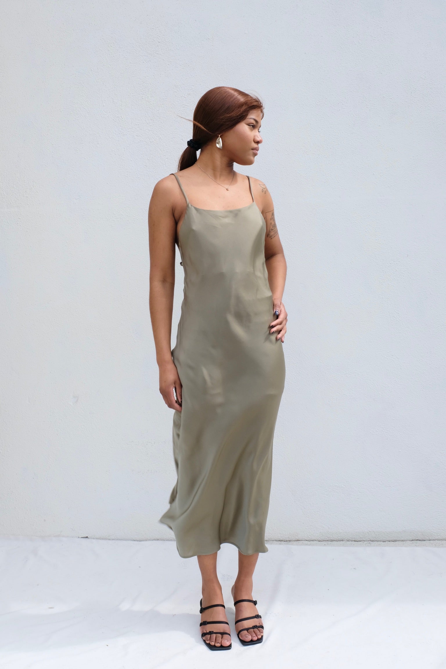 bronze satin slip dress SILKINC Crystal Bias Cut Cowl Neck Long Slip Dress (Spirit slip), S