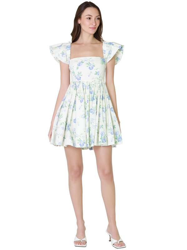 mable blue dress MABLE Sweetheart Neckline Floral Printed Midi Dress – Charming Charlie main image 1