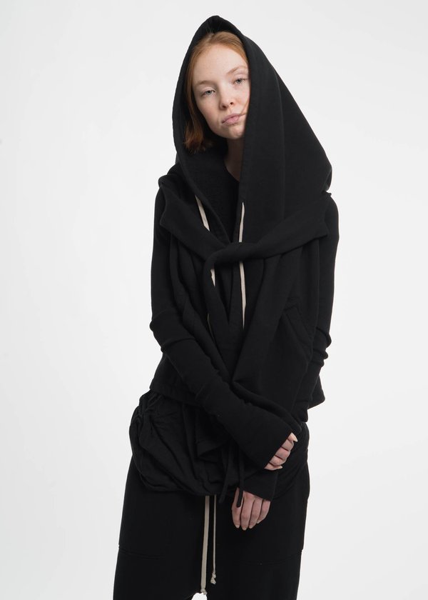 Rick Owens Drkshdw Black Cropped Hooded Wrap Sweatshirt | Garmentory