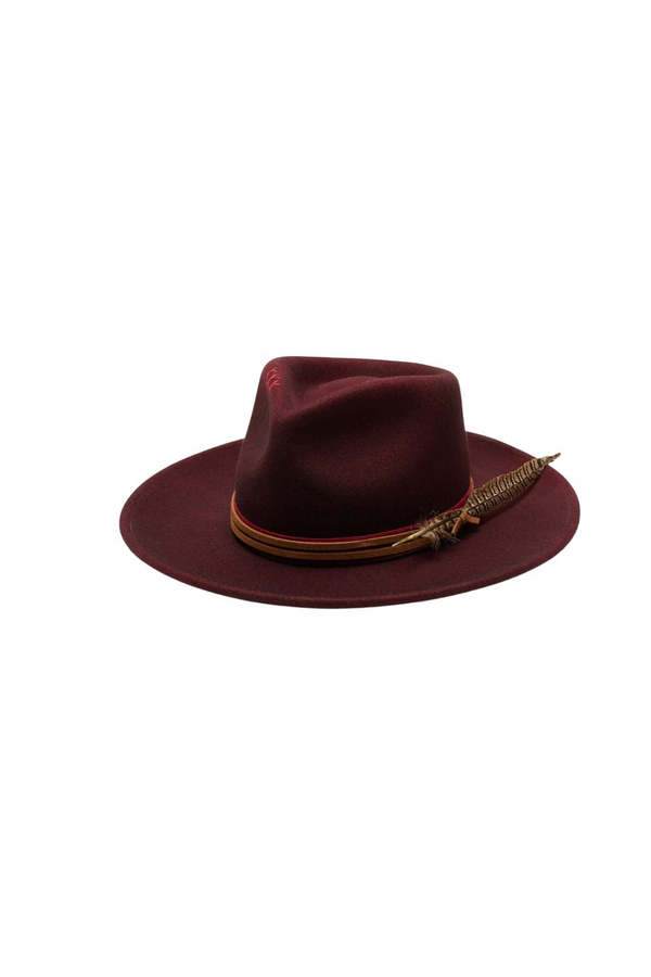 Wyeth Burgundy Wool Wide Brim Fedora Hat with Velvet Ribbon O/S Burgundy Wine Burgundy Wool Felt Rancher Hat Billie in Wine main image 2