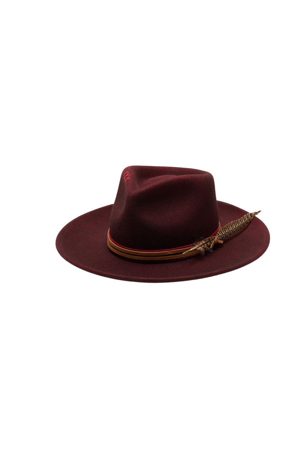 Wyeth jared in wine Burgundy Wool Fedora Hat With Feather Accent Jared in Wine main image 4