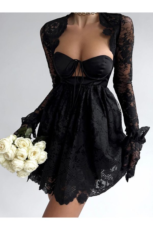for love and lemons regina mini dress For Love & Lemons Lace Satin Bolero Mini Dress
