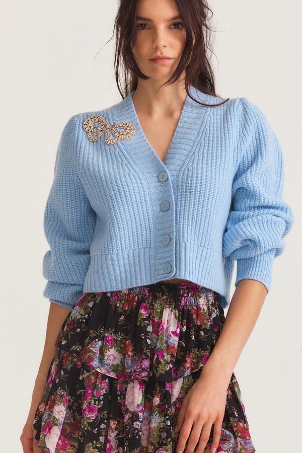 LoveShackFancy Larsa Crop Cardigan Blue Haze Garmentory - Main Image