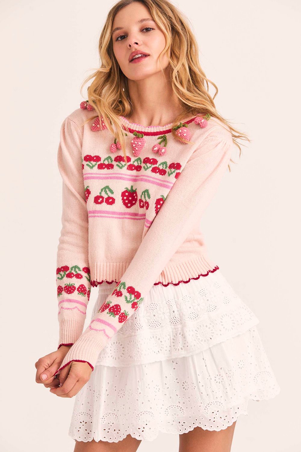 LoveShackFancy Renton Pullover - Pearl Blush | Garmentory LoveShackFancy Renton Pullover - Pearl Blush | Garmentory