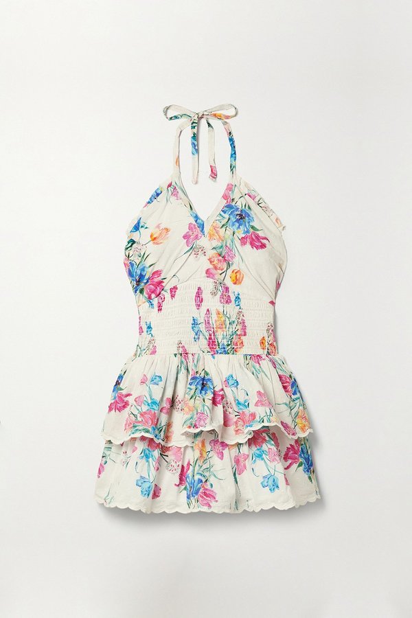 aqua halter dress love shack fancy LoveShackFancy Aqua Halter Dress in Royal Pink Berry