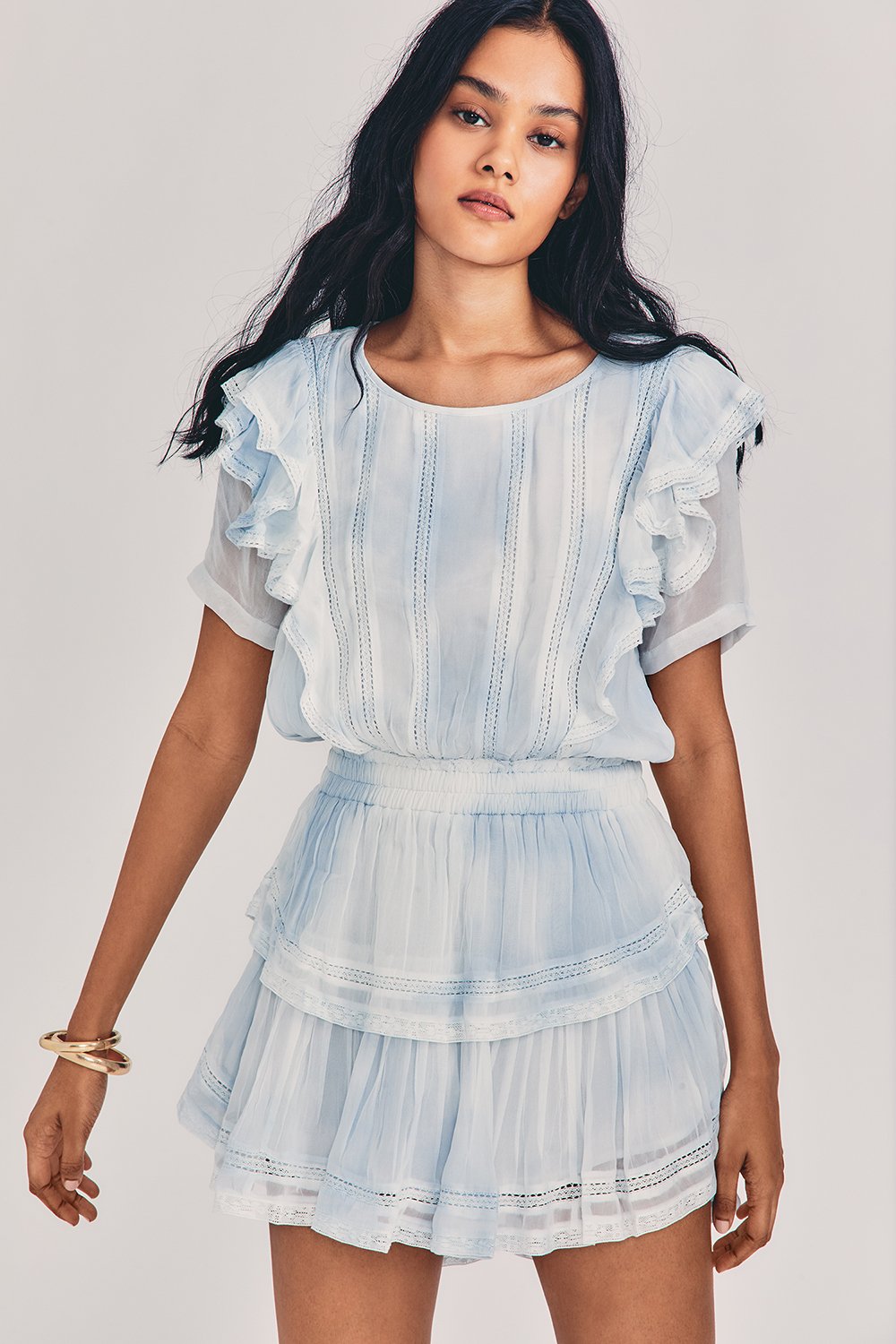 blue and white cocktail dress Open-Back Floral-Print Long Lace Prom Dress– PromGirl Women's Light Blue Dress Size:6-18 months LowStock:42757246451763 tiered hem Good stretch