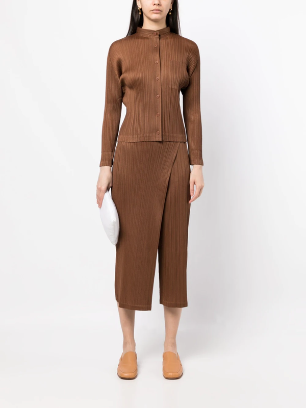 ISSEY MIYAKE ブラウン タイトスカート Pleats Please by Issey Miyake Basic Wrap Skirt Pants | Garmentory