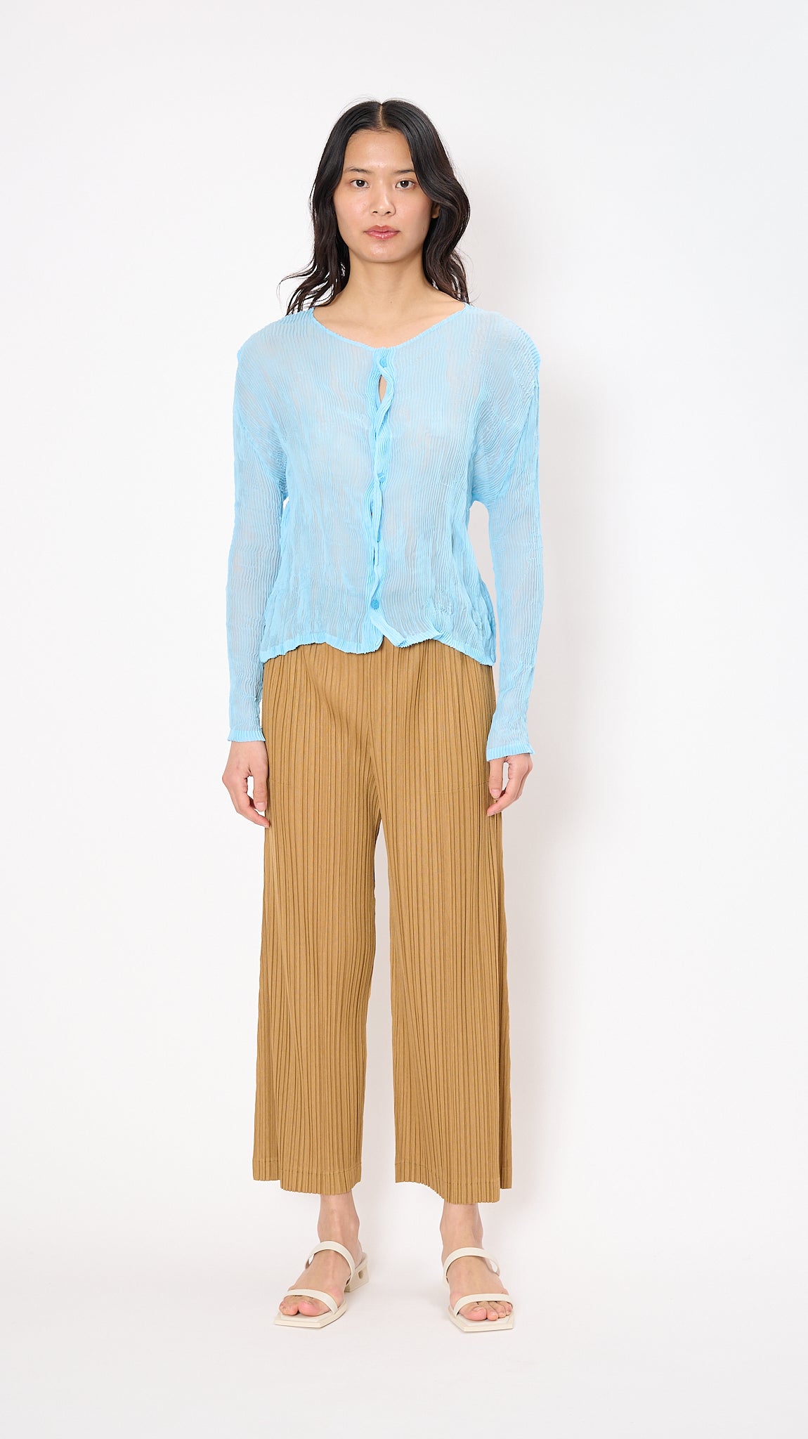 Issey Miyake Chiffon Twist Cardigan - Light Blue | Garmentory
