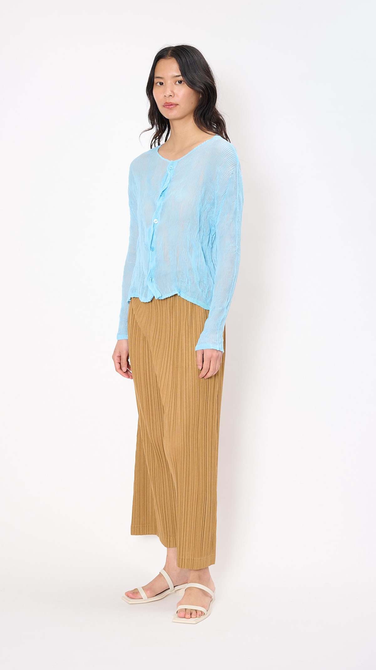 Issey Miyake Chiffon Twist Cardigan - Light Blue | Garmentory