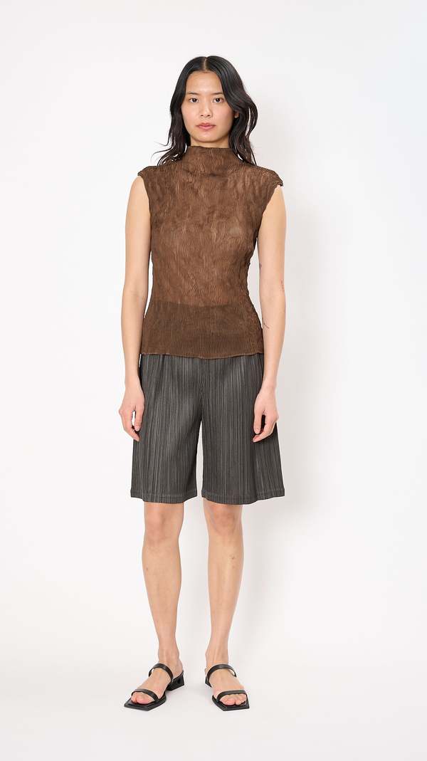Issey Miyake Chiffon Twist Sleeveless Top - Dark Brown | Garmentory