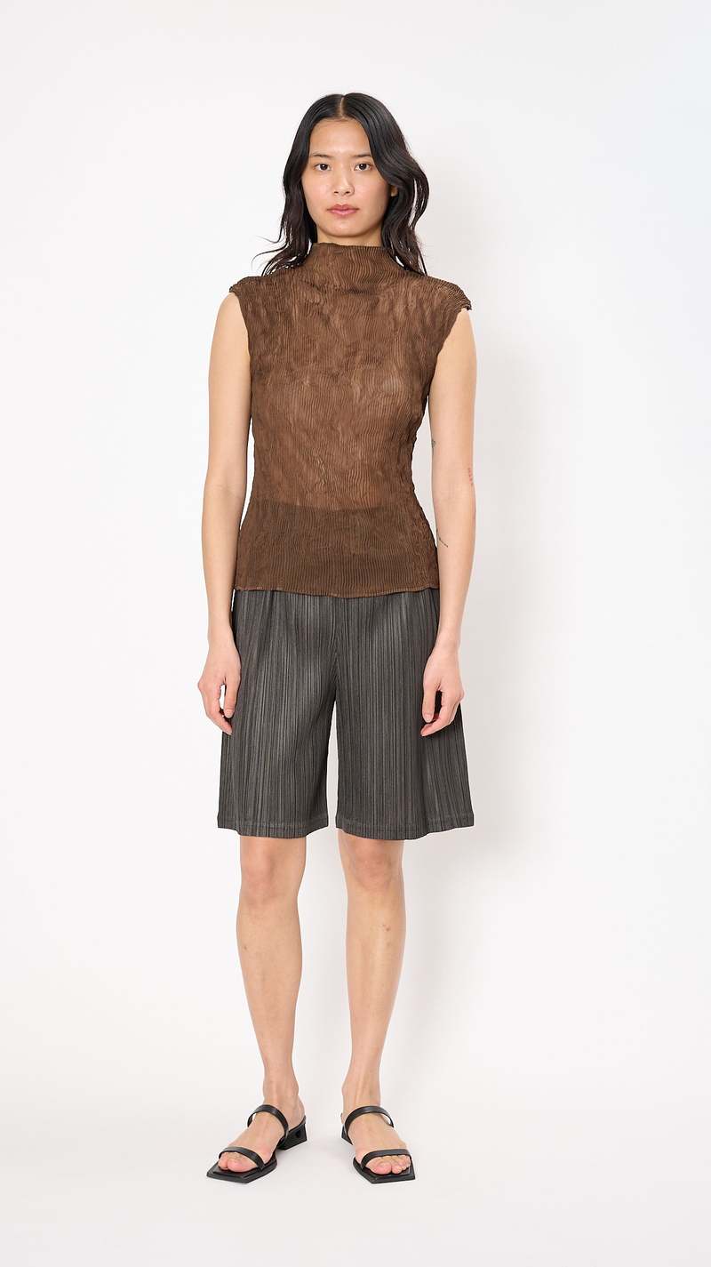 Issey Miyake Chiffon Twist Sleeveless Top - Dark Brown | Garmentory