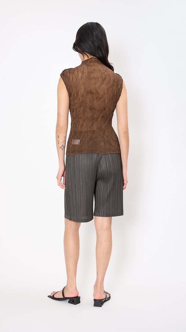 Issey Miyake Chiffon Twist Sleeveless Top - Dark Brown | Garmentory
