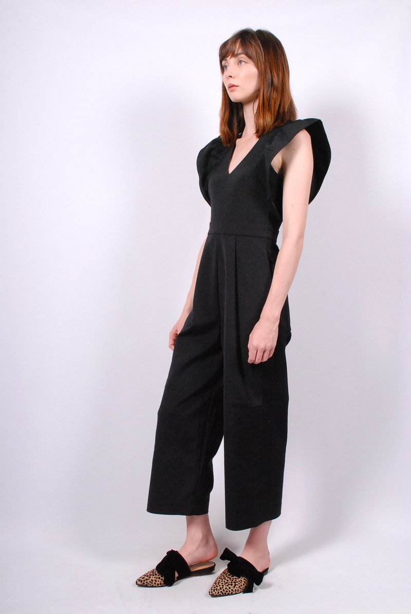 Tibi Stretch Faille Ruffle Jumpsuit Black Garmentory