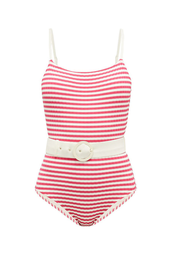Mells Shirt Stripe Belt One-Piece Dress ワンピース 裾ラウンドシャツワンピース 先染めストライプ | OPナガソデ