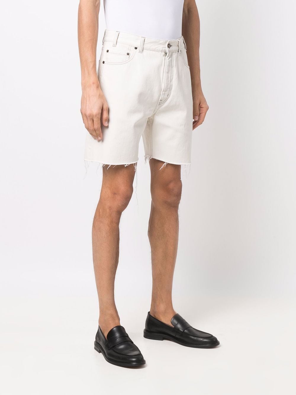 Saint Laurent Raw Edge Baggy Denim Shorts - Grey/Off White