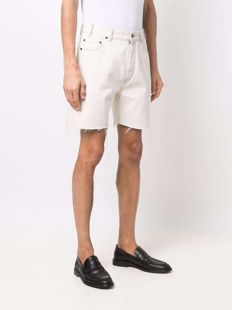 Saint Laurent Raw Edge Baggy Denim Shorts - Grey/Off White