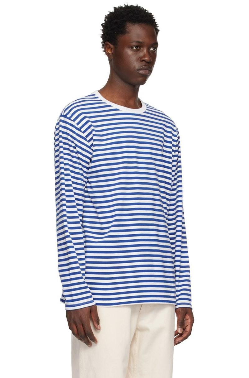 Nanamica Striped Long Sleeve T-Shirt - Royal Blue/White | Garmentory