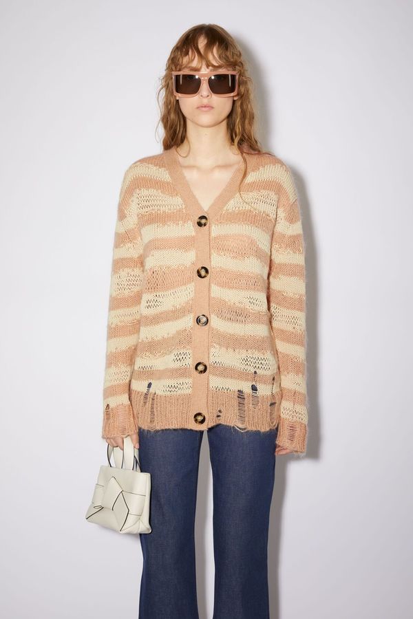 ACNE STUDIOS WOMEN Distressed Stripe Cardigan Warm Beige/Beige